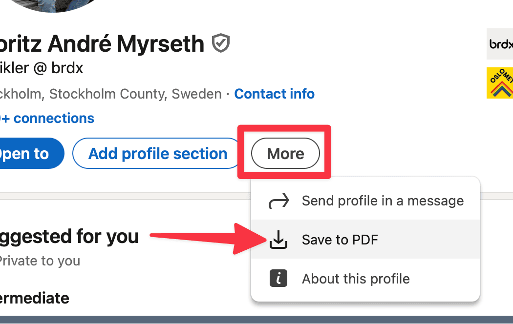 save linkedin profile to pdf